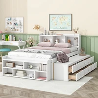 Simplie Fun Full Bed With Bookcase Headboard, Under Bed Storage Drawers And Bed End Storage Case, White