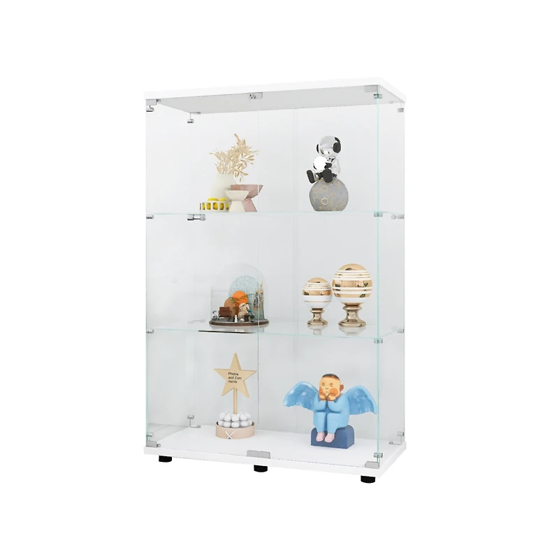 Simplie Fun Glass Display Cabinet with 3 Shelves, 49.3" x 31.7" x 14.3"