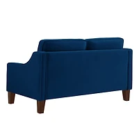 Streamdale Upholstered Velvet Loveseat Sofa with Wooden Legs, Navy