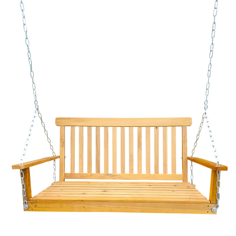 Simplie Fun Teak Wood Swing Bench for Outdoor Spaces