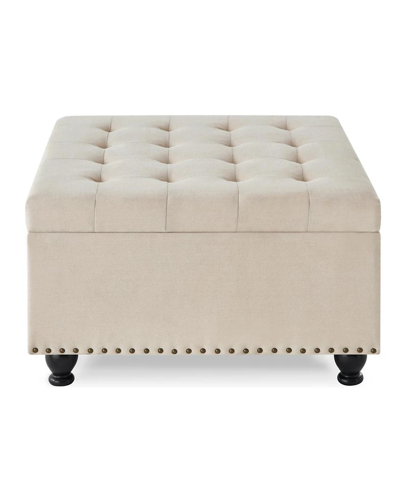 Streamdale Beige upholstered storage ottoman with wooden legs
