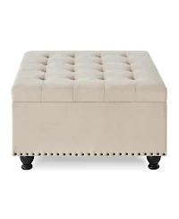 Streamdale Beige upholstered storage ottoman with wooden legs