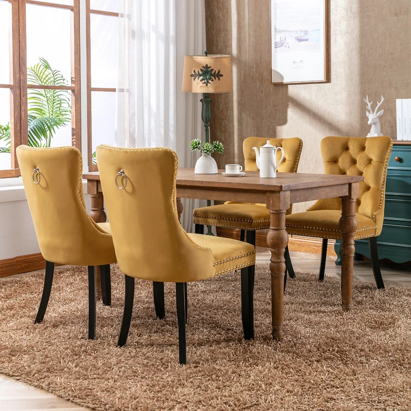 Streamdale Contemporary Gold Velvet Dining Chairs, Set of 2