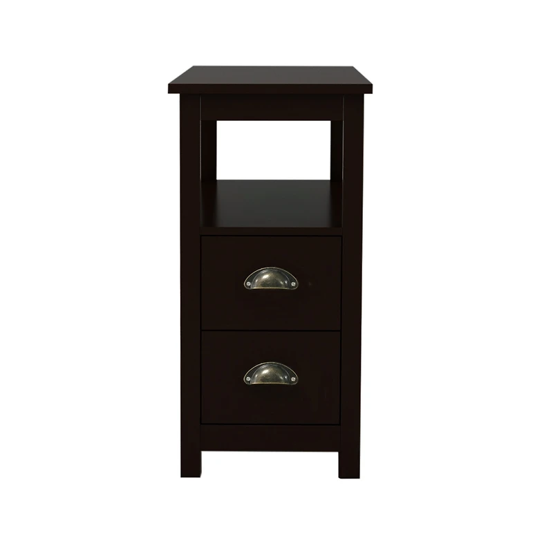 Streamdale End Table Narrow Nightstand With Two Drawers And Open Shelf-Brown