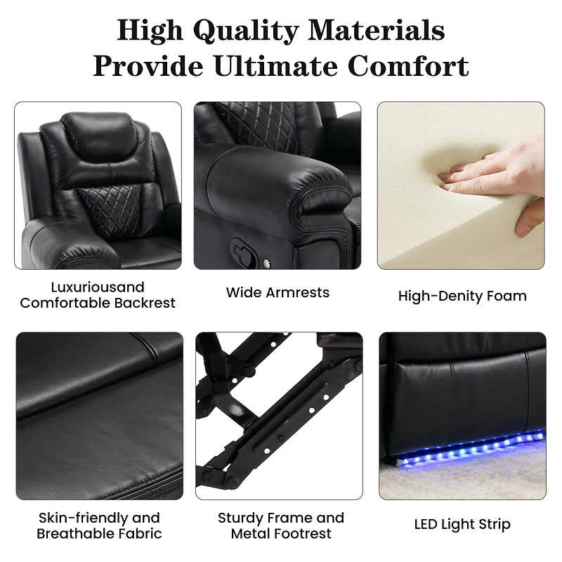 Streamdale Manual Recliner Chair with Led for Home Theater