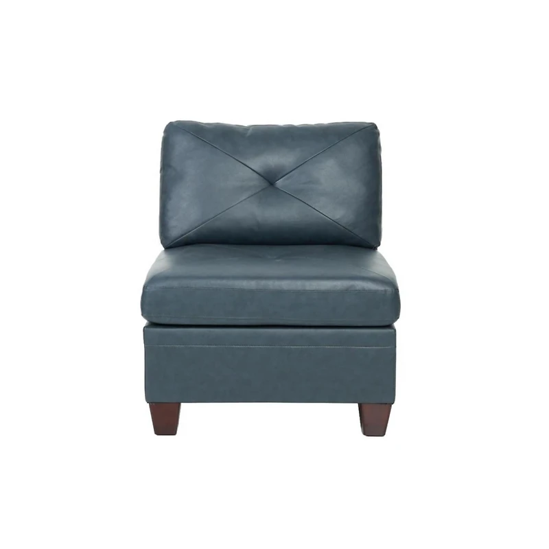 Simplie Fun Contemporary Genuine Leather 1 Piece Armless Chair Ink Blue Color Tufted Seat