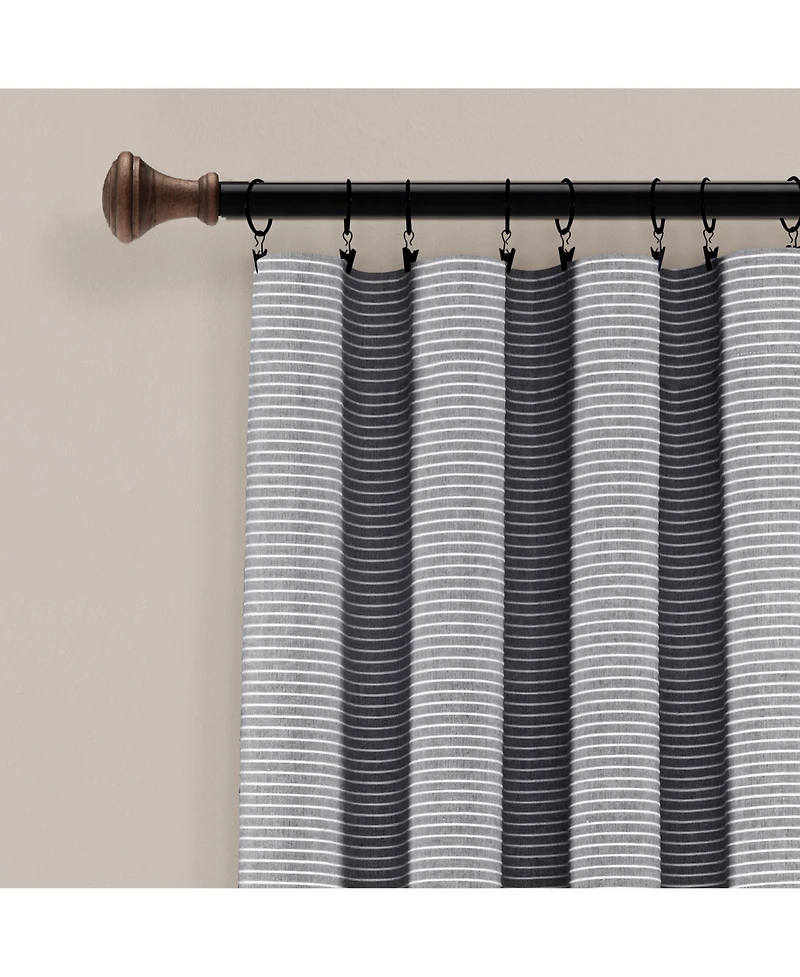 Lush Decor Farmhouse Button Stripe Yarn Dyed Woven Cotton Window Curtain Panels