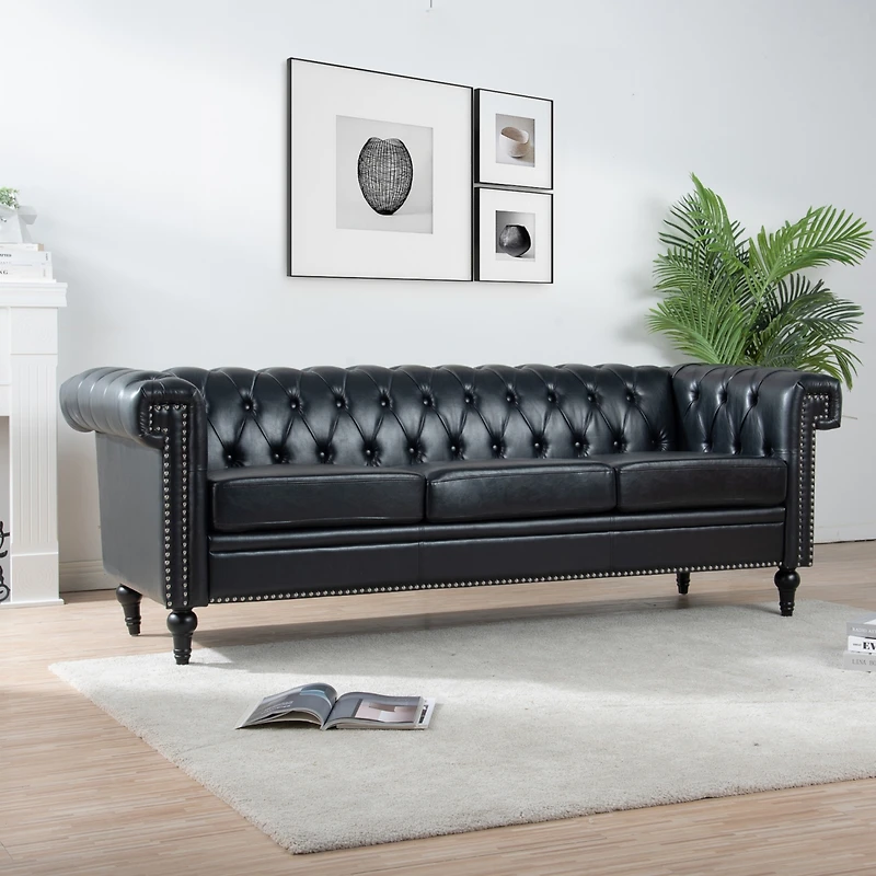 Streamdale Furniture 83.66 Inch Width Traditional Square Arm Removable Cushion 3 Seater Sofa