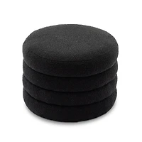 Streamdale Furniture Boucle Fabric Storage Round Ottoman Footstool With Wooden Shelving, Black