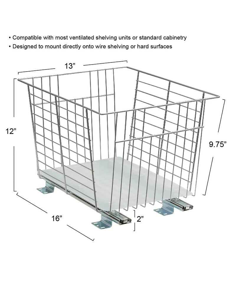 Household Essentials Glidez Steel Pull-Out/Slide-Out Storage Organizer with Plastic Liner for Under Cabinet or Wire Shelf Produce Bin Design
