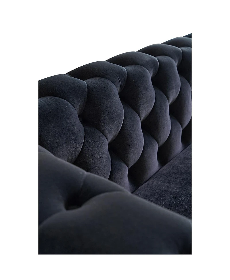 Streamdale Furniture Modern Tufted Velvet Sofa 87.4 Inch For Living Room Black Color