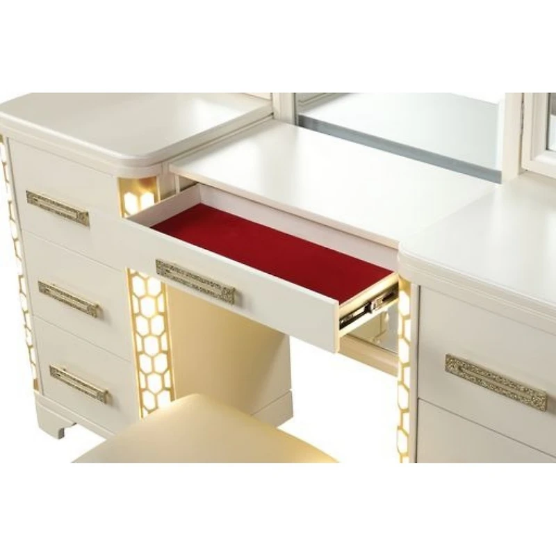 Streamdale Furniture Jasmine Vanity Set With Side Led Lightning Made With Wood In Beige