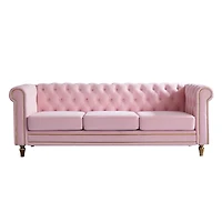 Simplie Fun Chesterfield Velvet Sofa 84.65 Inch For Living Room Pink Color