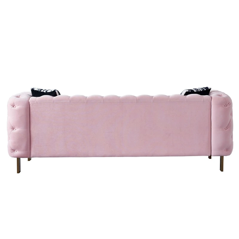 Simplie Fun Chesterfield Modern Tufted Velvet Living Room Sofa, 84.25" W Couch, Pink