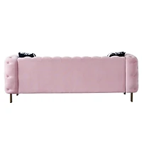 Simplie Fun Chesterfield Modern Tufted Velvet Living Room Sofa, 84.25" W Couch, Pink