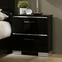 Simplie Fun Black Nightstand with Usb Charger & Chrome Accents