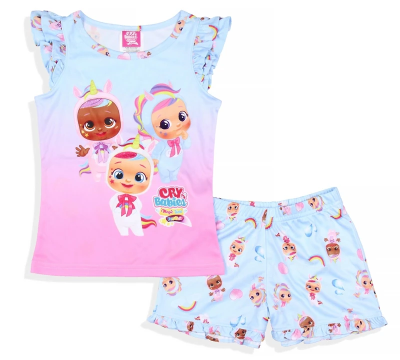Cry Babies Little Girls Magic Tears Ruffle Sleeve Pajama Short 2-Piece Sleep Set Lounge Sleepwear