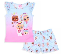Cry Babies Little Girls Magic Tears Ruffle Sleeve Pajama Short 2-Piece Sleep Set Lounge Sleepwear