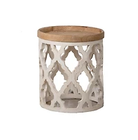 23" Large Distressed White Side Table