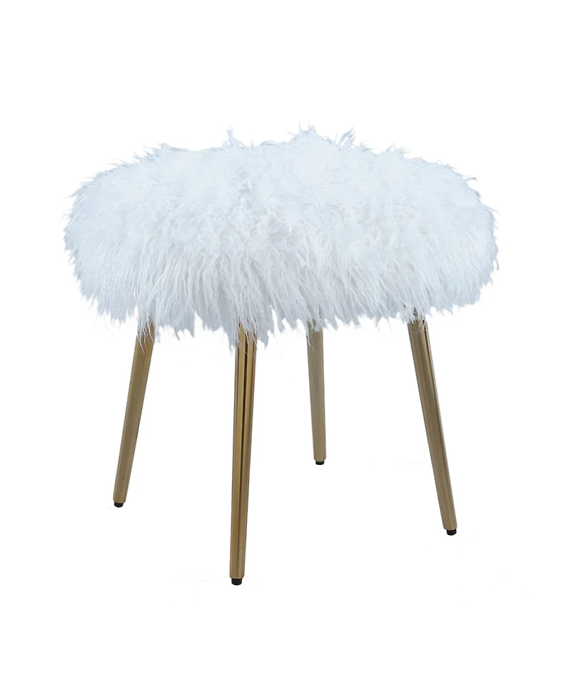 Ravni Faux Fur Accent Ottoman with Gold Legs