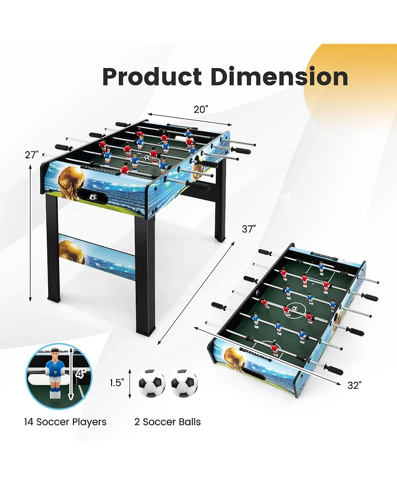 37 Inches Foosball Table with Removable Legs, 2 Balls and 2 Manual Scorers