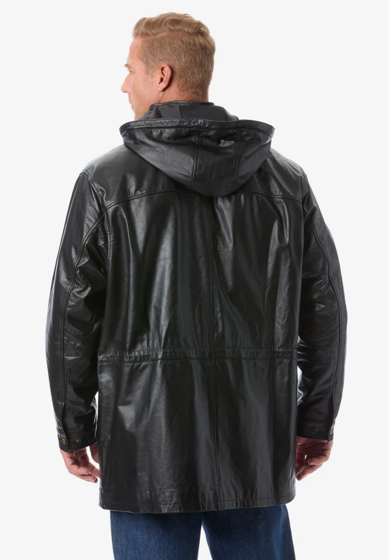 KingSize Men's Big & Tall Hooded Leather Parka