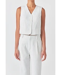 Grey Lab Women's Pinstrpied Vest with Welted Pocket
