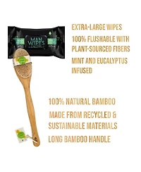 Pursonic Minty Fresh Hygiene Bundle: 1200 Flushable Man Wipes - 12 Pack + Bath Body Brush with Bamboo Handle