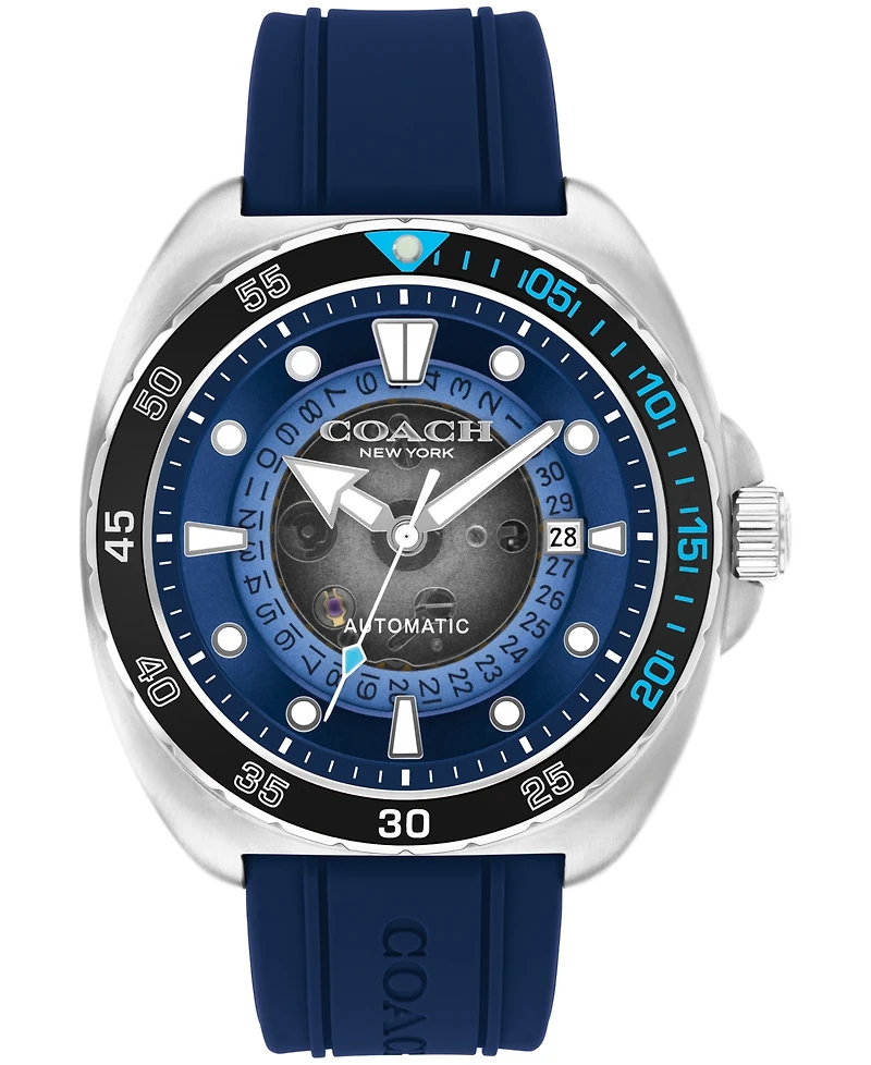 Coach Men's Charter Automatic Blue Silicone Watch 44mm
