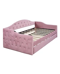 Simplie Fun Gray Velvet Daybed with Trundle & Usb Charging