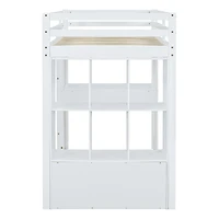 Simplie Fun Full Size Loft Bed With Large Shelves, Writing Desk And Led Light, White