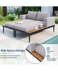 Streamdale Modern Outdoor Daybed with Wood Topped Side Spaces