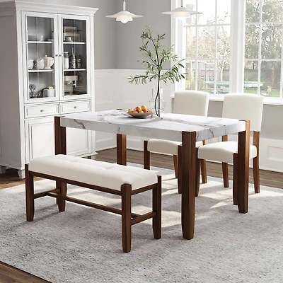 Streamdale Modern 4-Piece Dining Set - Faux Marble Table, 2 Chairs & Bench