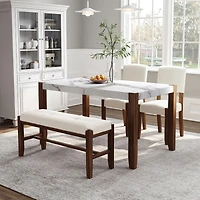 Streamdale Modern 4-Piece Dining Set - Faux Marble Table, 2 Chairs & Bench
