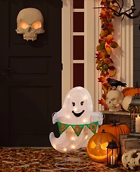 Northlight 25" Lighted Led White Ghost with "Boo" Banner Halloween Yard Decoration