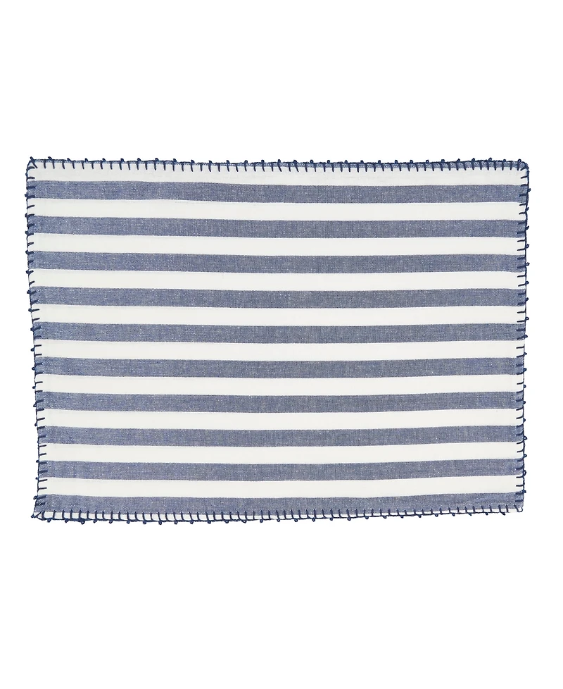 Saro Lifestyle Classic Striped Whipstitch Pom Placemat Set of 4,14"x20"