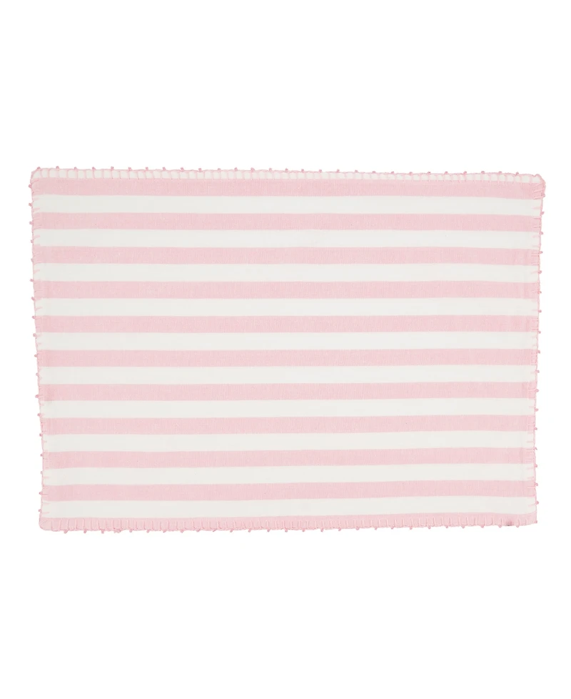 Saro Lifestyle Classic Striped Whipstitch Pom Pom Placemat Set of 4,14"x20"