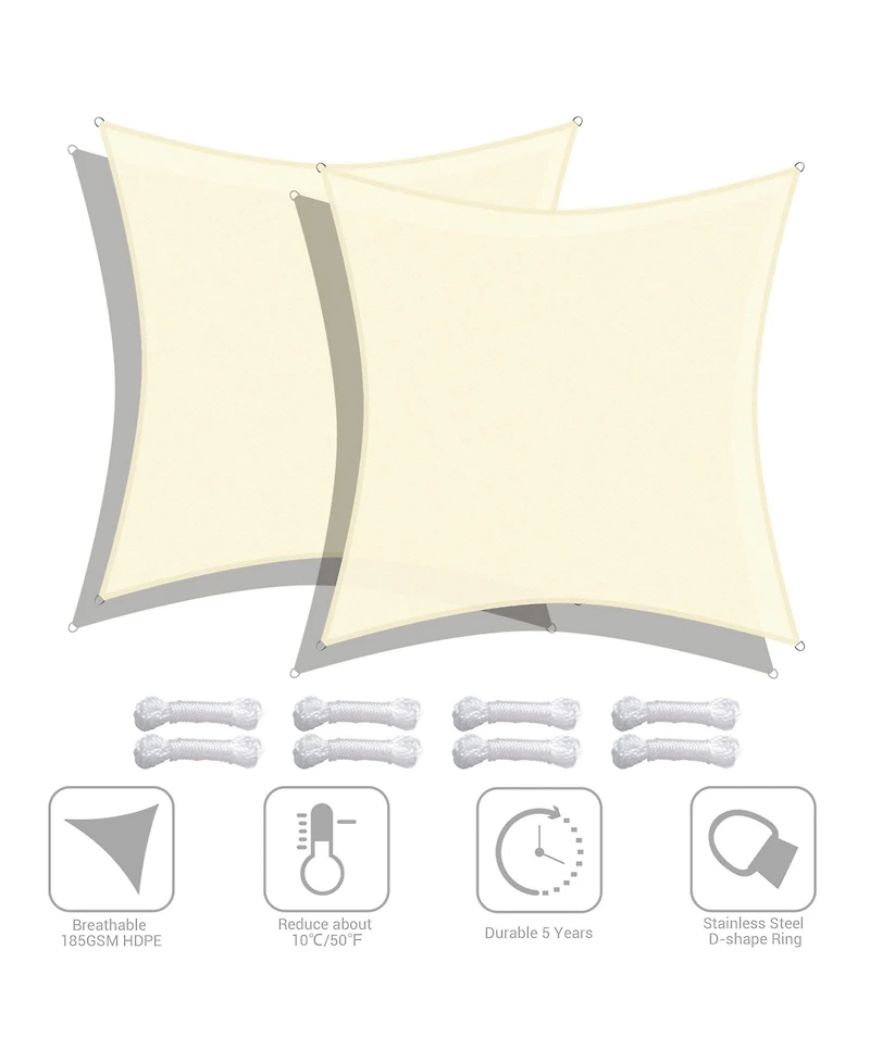 2 Pack 16x16 Ft 97% Uv Block Square Sun Shade Sail Heavy Duty Hdpe Canopy Yard