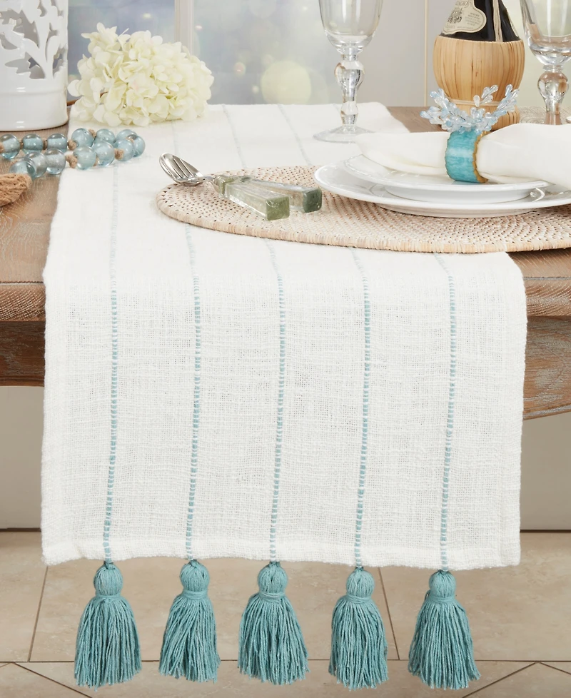 Saro Lifestyle Tassel Fantasy Stripe Table Runner, 16"x72"