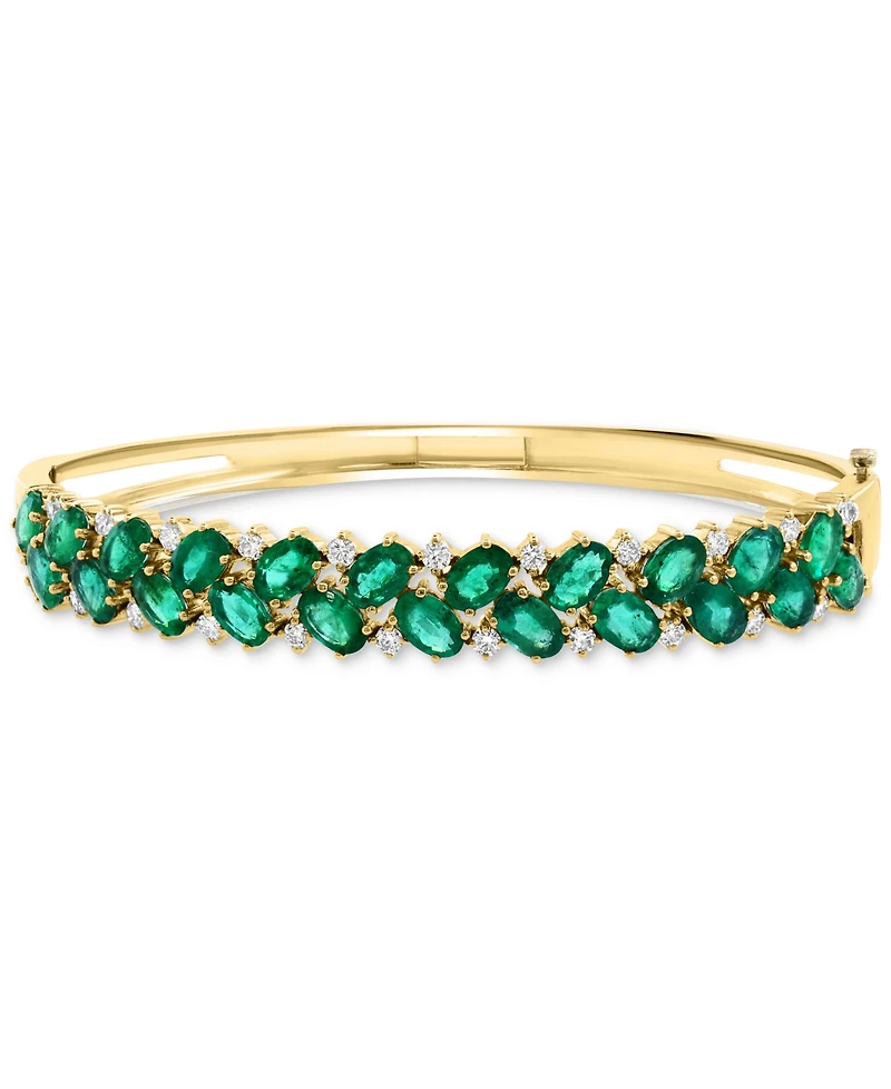 Effy Emerald (9-3/8 ct. t.w.) & Diamond (7/8 ct. t.w.) Oval Cluster Bangle Bracelet in 14k Gold