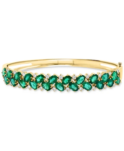 Effy Emerald (9-3/8 ct. t.w.) & Diamond (7/8 ct. t.w.) Oval Cluster Bangle Bracelet in 14k Gold
