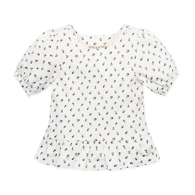 Hope & Henry Girls Bubble Sleeve Knit Peplum Top