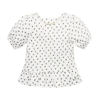Hope & Henry Girls Bubble Sleeve Knit Peplum Top