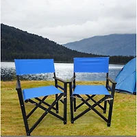 Simplie Fun Canvas and Wood Folding Chairs Set - Blue