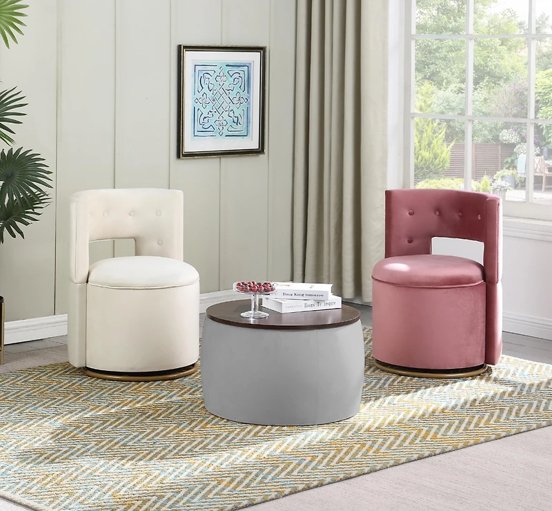 Simplie Fun Round Ottoman Set with Storage & Coffee Table - 2 in 1 Function