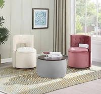 Simplie Fun Round Ottoman Set with Storage & Coffee Table - 2 in 1 Function
