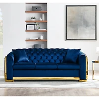Streamdale Furniture Navy Blue Velvet Sofa Set with Gold Stainless Legs