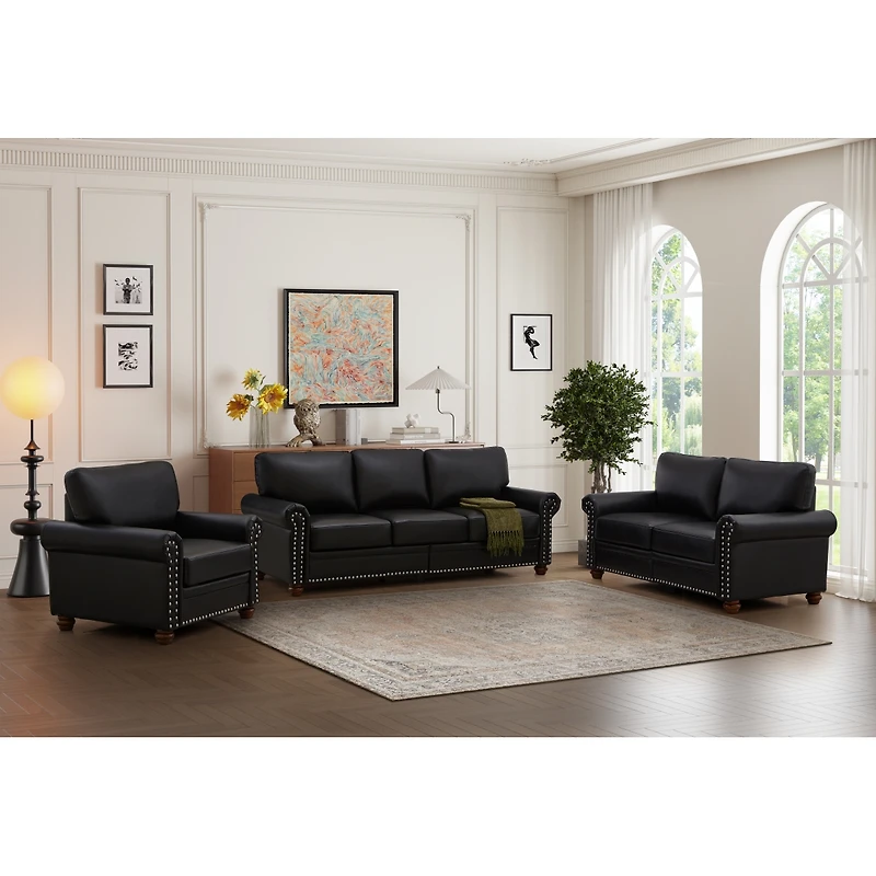 Streamdale Living Room Sofa With Storage Sofa 1+2+3 Sectional Black Faux Leather