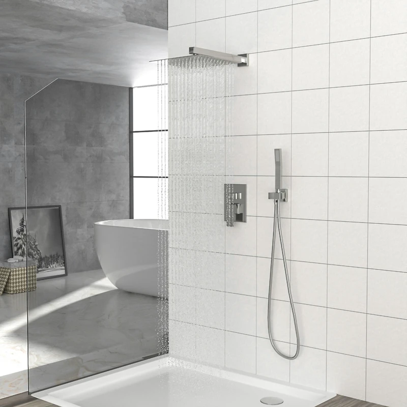 12" Rain Shower Head Systems, Brushed Nickel, Wall Mounted Shower