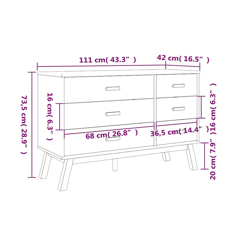 Drawer Cabinet Olden Brown Solid Wood Pine